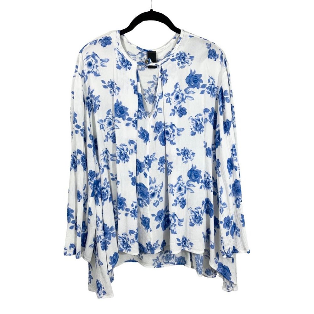 Long Sleeve Flowy Floral Top with V-neck Cutout - Picture 1 of 5